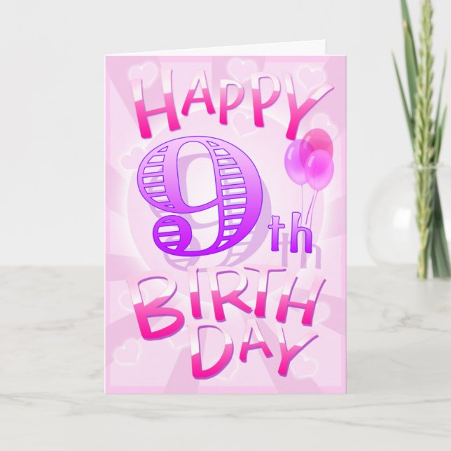 Cartão Feliz 9 de aniversário (Frente)