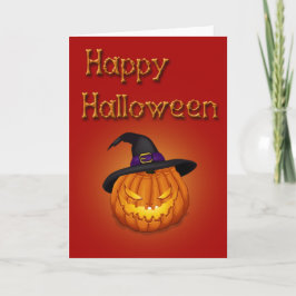 Cartão Feliz Abóbora de Halloween com chapéu