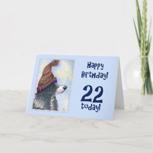 Cartão Feliz Aniversário, 22 hoje, cão-collie da fronteir