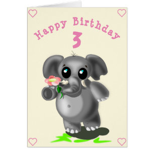 Cartão Feliz Aniversário 3 - Pequeno Elefante Bonito - A