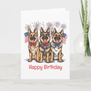 Cartão Feliz Aniversário, 4 De Julho De Cães German sheph