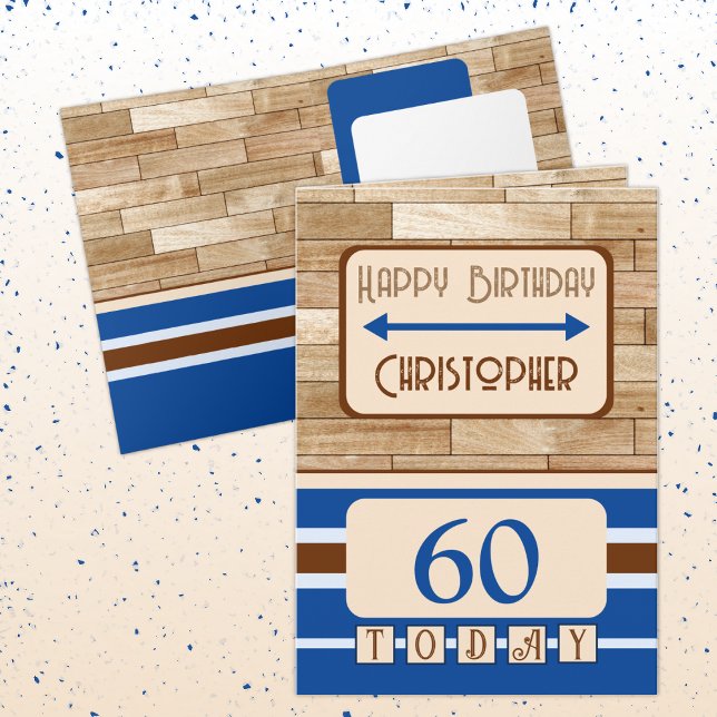 Cartão Feliz aniversário 60 hoje nome azul marrom (Criador carregado)