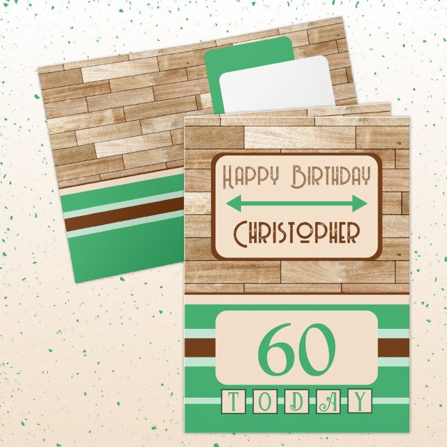 Cartão Feliz aniversário 60 hoje nome verde marrom (Criador carregado)