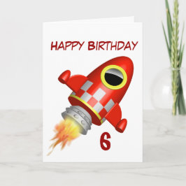 Cartão Feliz Aniversário 6 Pequeno Tema do Foguete