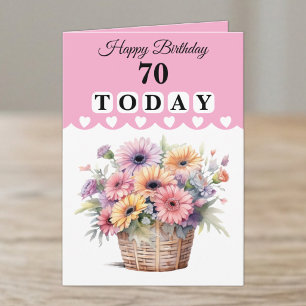 Cartão Feliz Aniversário 70 hoje flores rosa