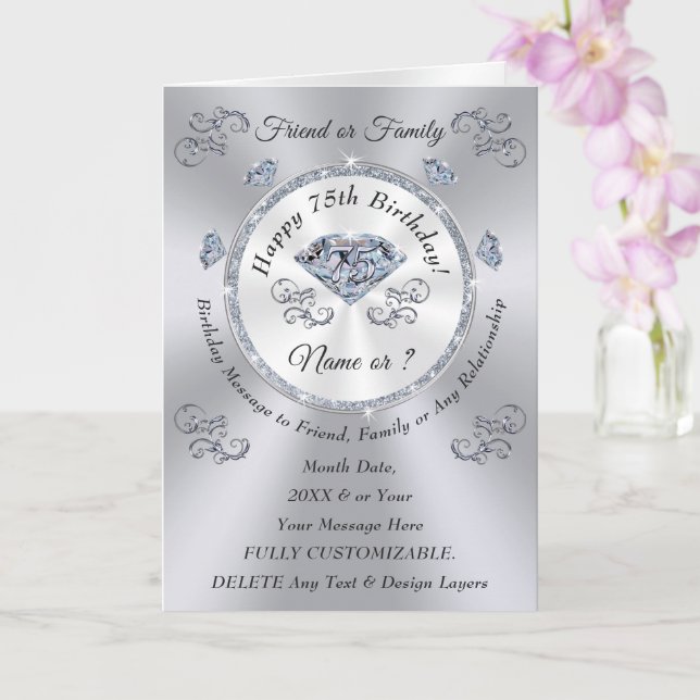 Cartão Feliz aniversário, 75º aniversário Desejos para Am (Orquídea)