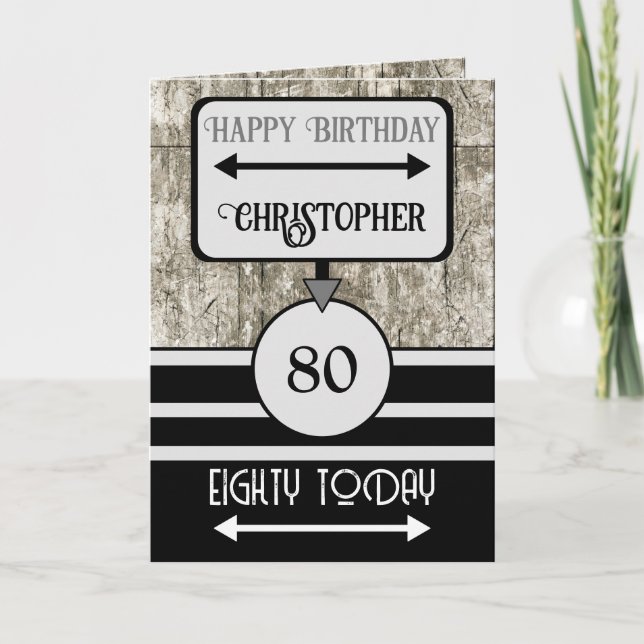 Cartão Feliz aniversário, 80 de hoje, apelidem cinza negr (Frente)
