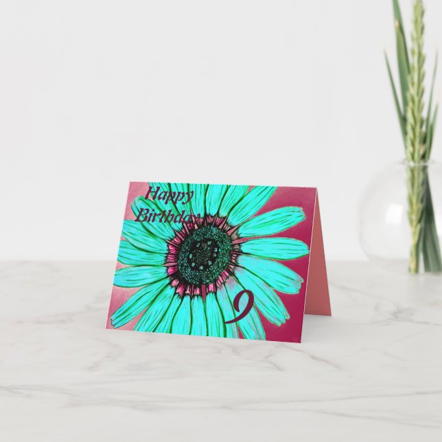 Cartão Feliz aniversário, 9º aniversário (Frente)