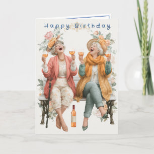 Cartão Feliz Aniversário a Duas Senhoras Divertidas e Bêb