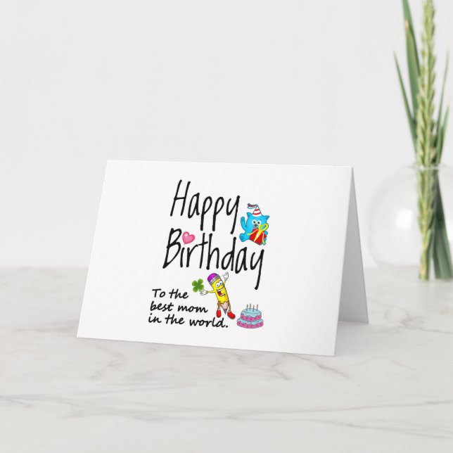 Cartão Feliz aniversário à melhor mãe do mundo (Frente)