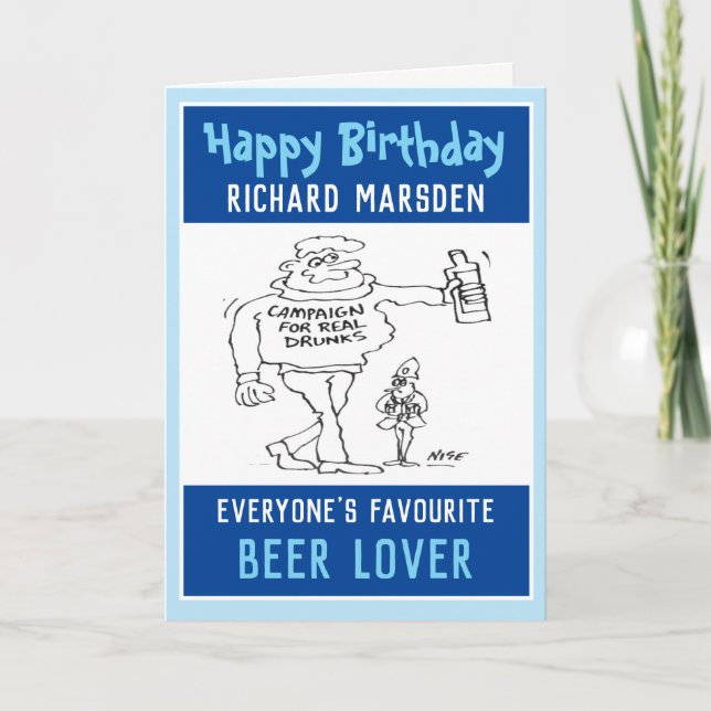 Cartão Feliz Aniversário a um Amante de Cerveja ou Bebedo (Frente)