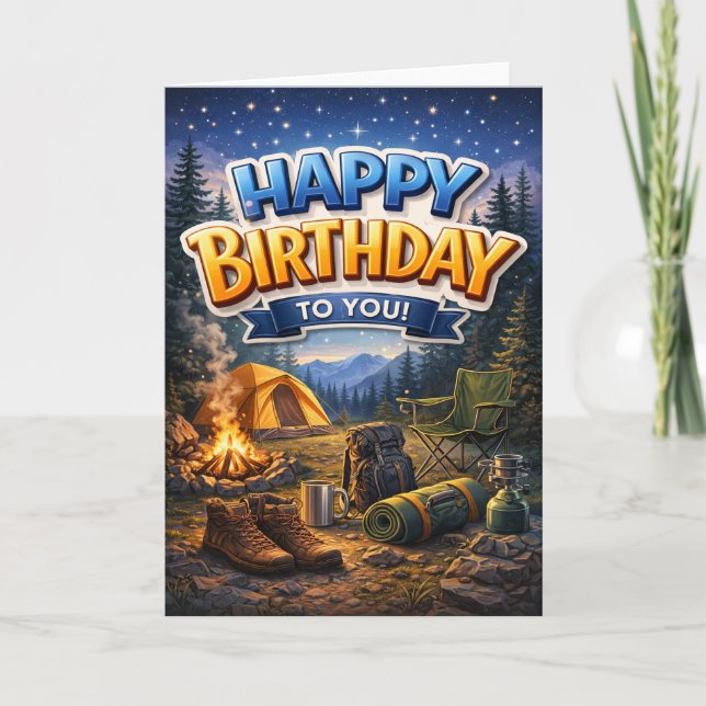 Cartão Feliz Aniversário - acampamento (Frente)