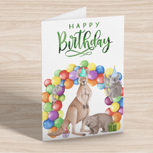 Cartão Feliz Aniversário Aquarela Animais Australianos (Criador carregado)