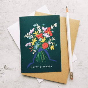 Cartão Feliz aniversário Aquarela Buquê Floral