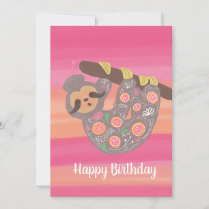 Cartão Feliz Aniversário Aquarela Preguiça Asiática Fofa