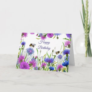 Cartão Feliz Aniversário Aquarela Rouxanóis Roxos, Azuis