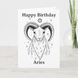 Cartão Feliz Aniversário Áries Carneiro Desenhado à Mão