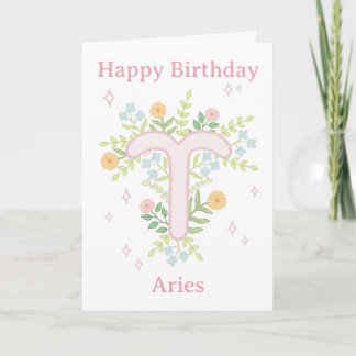 Cartão Feliz Aniversário Aries Ilustração Floral