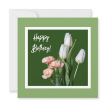 Feliz aniversário arte fina flores de tulipa branc