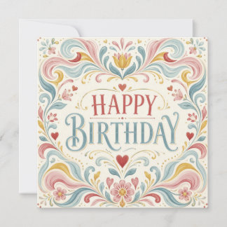 Cartão Feliz Aniversário Arte Folclórica Escandinava Rede