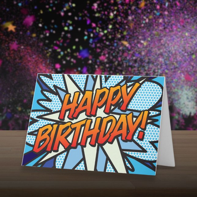 Cartão FELIZ ANIVERSÁRIO Arte Pop de Quadrinhos (Fun HAPPY BIRTHDAY Comic Book Pop Art Card)