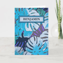 Cartão Feliz Aniversário Azul Aquarela Personalizado Botâ