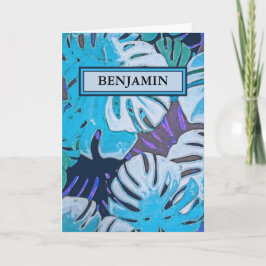 Cartão Feliz Aniversário Azul Aquarela Personalizado Botâ