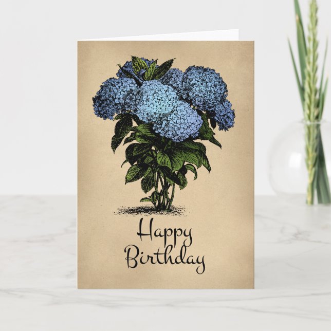 Cartão Feliz aniversário Azul Hydrangea Floral (Frente)