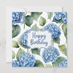 Cartão Feliz Aniversário Azul Hydrangea Flores Aquarela