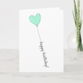 Cartão Feliz Aniversário - Balão Molhado de Coração Teal 