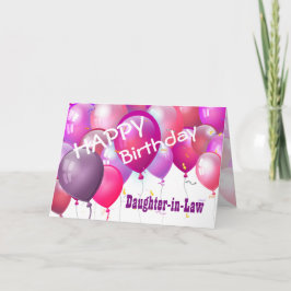 Cartão Feliz aniversário, Balões cor-de-rosa, FILHA EM LE