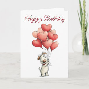 Cartão Feliz Aniversário Balões de Cachorro Fofo