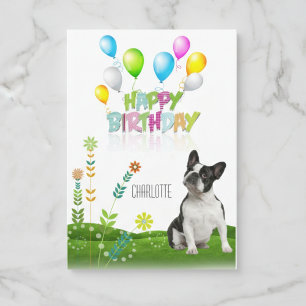 Cartão Feliz Aniversário Balões de Cachorro Francês e Flo