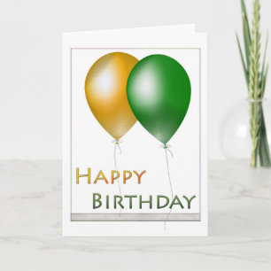 Cartão Feliz aniversário Balões verdes e Dourados