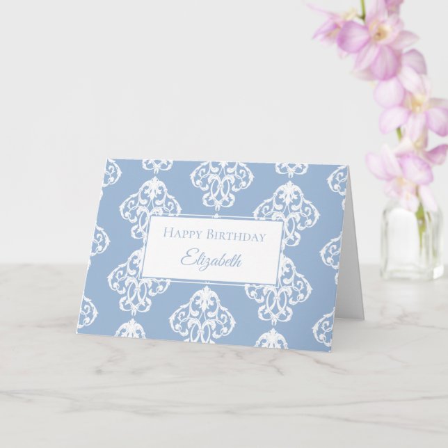 Cartão Feliz aniversário Barroco Branco Azul (Orquídea)