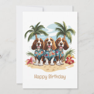 Cartão Feliz Aniversário Basset Hound Cães Camisas Havaia