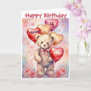 Cartão Feliz Aniversário Bear Adicione Nome e Idade da Ra