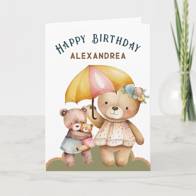 Cartão Feliz Aniversário, Bears Cute Animais Personalizam (Frente)