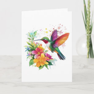 Cartão Feliz Aniversário, Beija-flor Tropical
