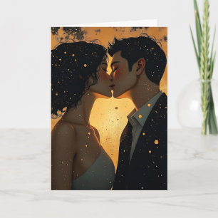 Cartão Feliz Aniversário Beijo Romântico Celestial