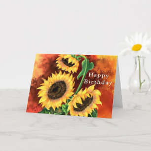 Cartão Feliz Aniversário - Belas Três Girassóis -
