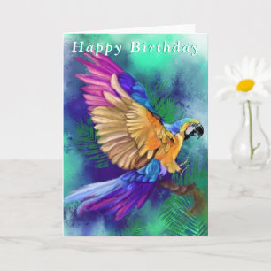 Cartão Feliz Aniversário - Belo Papagaio Colorido 