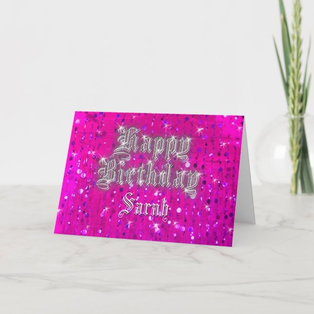 Cartão Feliz Aniversário Bling Pink Greeting Card (Frente)