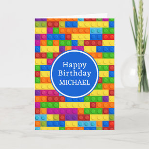 Cartão Feliz Aniversário   Bloco de Construção Colorido