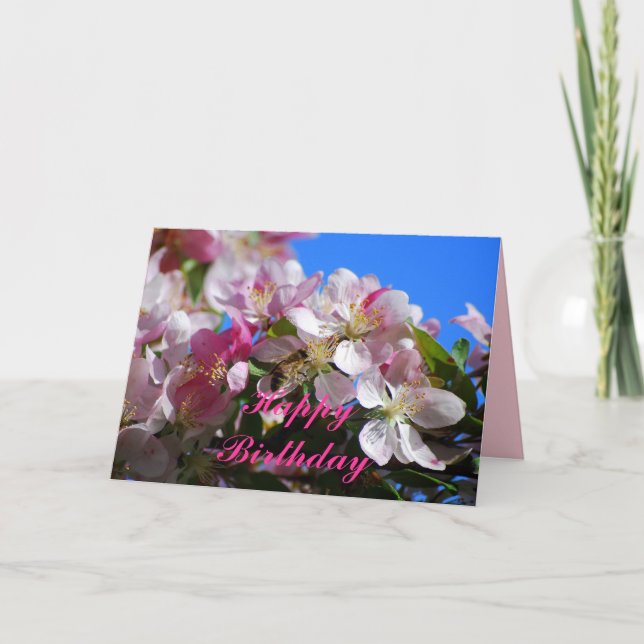 Cartão Feliz Aniversário, Blossomas de Maçã e Abelhas de  (Frente)