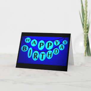 Cartão Feliz aniversário, bolhas de luz azul celebram car