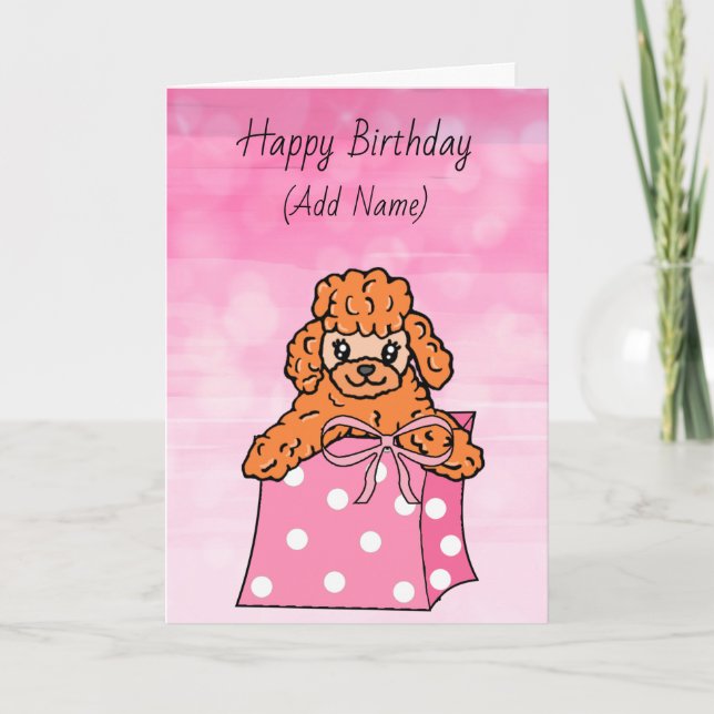 Cartão Feliz Aniversário, Bonita Mão Desenhada, Poodle (Frente)