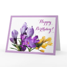 Feliz aniversário, bonito croco amarelo roxo flora