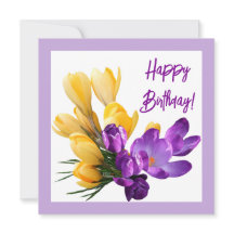 Feliz aniversário, bonito croco amarelo roxo flora