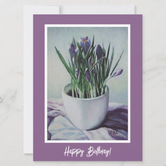 Cartão Feliz aniversário, bonito roxo, crocus floral